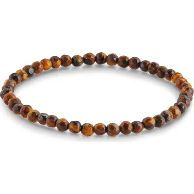 Sterling Forever Tiger's Eye Beaded Stretch Bracelet In Brown