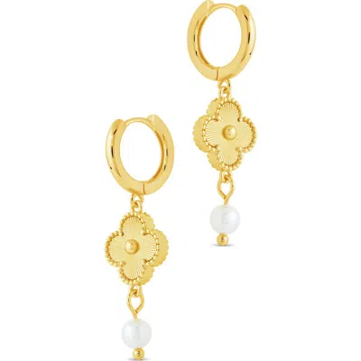 Sterling Forever Tilda Freshwater Pearl Clover Drop Earrings In Gold