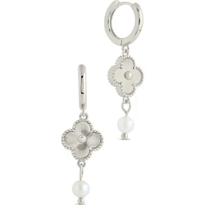 Sterling Forever Tilda Freshwater Pearl Clover Drop Earrings In Silver
