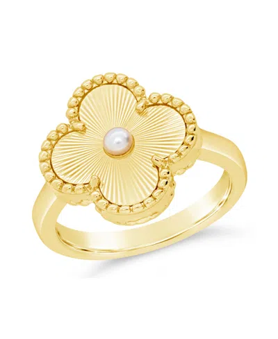 Sterling Forever Tilda Mother Of Pearl Clover Statement Ring In Gold