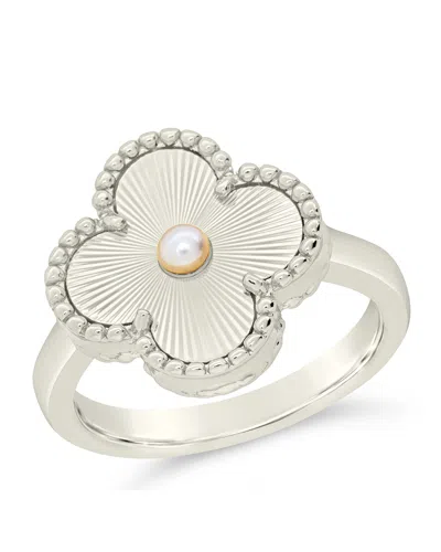 Sterling Forever Tilda Pearl & Clover Statement Ring In Metallic
