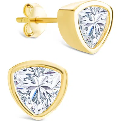 Sterling Forever 14k Over Silver Cz Trillion Cut Bezel Set Stud Earrings In Gold