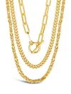 Sterling Forever Triple Layer Toggle And Chain Necklace In Gold