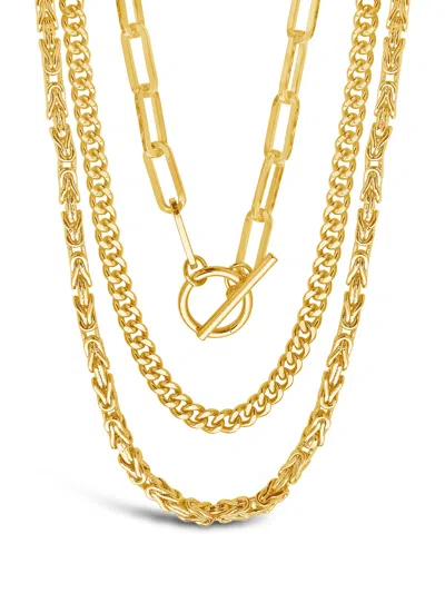 Sterling Forever Triple Layer Toggle And Chain Necklace In Gold