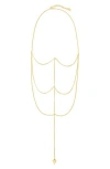 Sterling Forever Triple Layer Triangle Drop Y-necklace In Gold