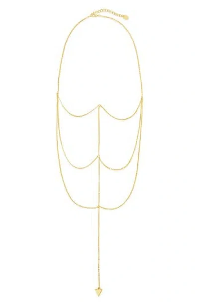 Sterling Forever Triple Layer Triangle Drop Y-necklace In Gold
