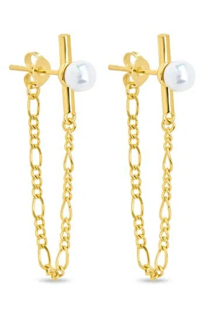 Sterling Forever Tristan Faux Pearl Chain Drop Earrings In Gold