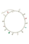 Sterling Forever Truvy Crystal & Freshwater Pearl Charm Anklet In Metallic
