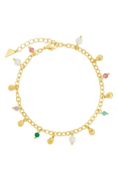 Sterling Forever Truvy Cultured Pearl & Charm Anklet In Gold