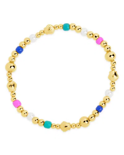 Sterling Forever Truvy Shell Beaded Stretch Bracelet In Gold
