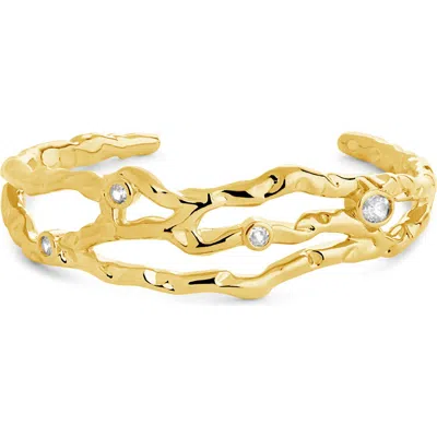 Sterling Forever Tully Cubic Zirconia Molten Cuff Bracelet In Gold