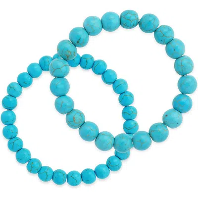 Sterling Forever Turquoise 2-pack Beaded Stretch Bracelets In Dark Turquoise