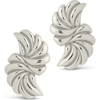 Sterling Forever Twisted Croissant Stud Earrings In Silver