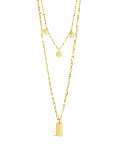Sterling Forever Two Layer Tag & Disk Charm Layered Necklace In Gold
