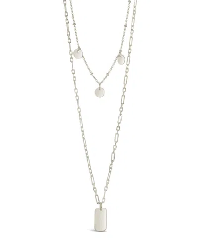 Sterling Forever Two Layer Tag & Disk Charm Layered Necklace In Silver