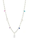 Sterling Forever Rhodium Plated 3mm Pearl Cz Charm Necklace In Multi