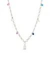Sterling Forever Rhodium Plated 3mm Pearl Cz Charm Necklace In Metallic