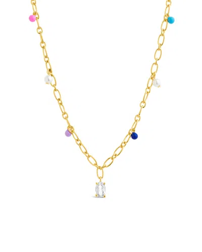 Sterling Forever 14k Plated 3mm Pearl Cz Charm Necklace In Gold