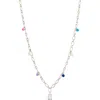 Sterling Forever Rhodium Plated 3mm Pearl Cz Charm Necklace In Silver