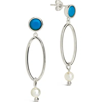 Sterling Forever Ula Turquoise & Cultured Pearl Drop Earrings In Metallic