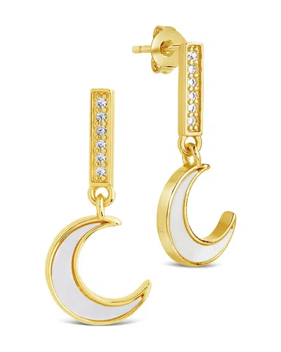 Sterling Forever Valeria Cz & Moonstone Crescent Drop Stud Earrings In Gold