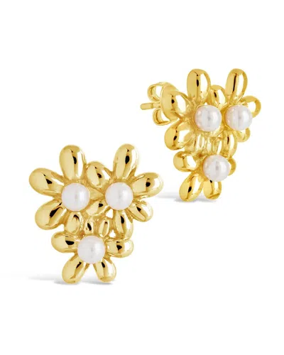 Sterling Forever Vallie Pearl Flower Stud Earrings In Gold