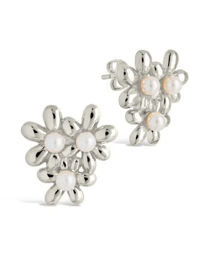 Sterling Forever Vallie Pearl Flower Stud Earrings In Silver