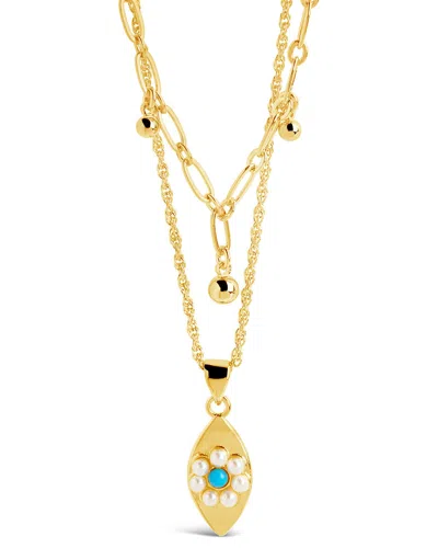 Sterling Forever Varuna Turquoise Evil Eye Charm & Chain Layered Necklace In Gold