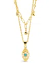 Sterling Forever Varuna Turquoise Evil Eye Charm & Chain Layered Necklace In Gold