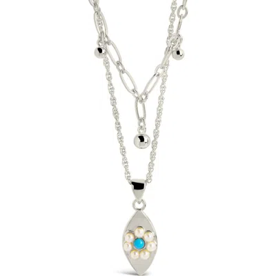 Sterling Forever Varuna Turquoise Evil Eye Charm Layered Necklace In Metallic