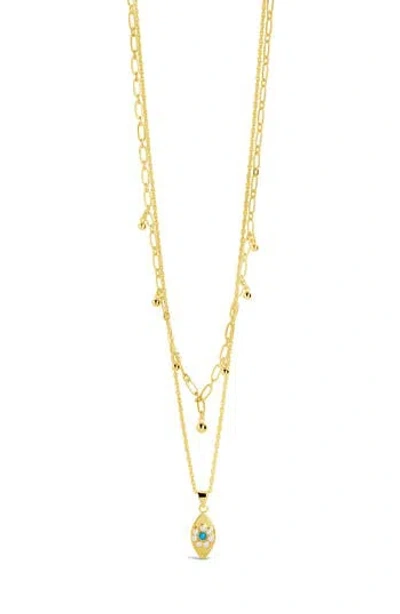 Sterling Forever Varuna Turquoise Evil Eye Charm Layered Necklace In Gold