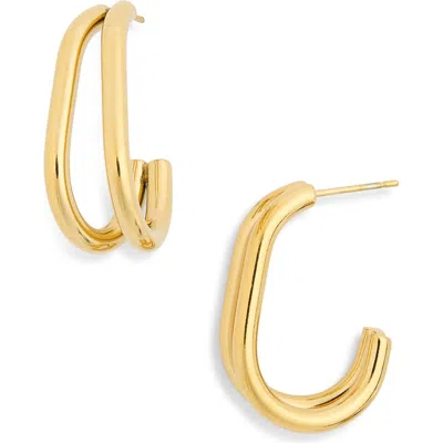 Sterling Forever Vienna Double Prong Hoop Earrings In Gold