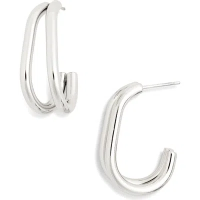 Sterling Forever Vienna Double Prong Hoop Earrings In Silver