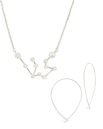 Sterling Forever 'when Stars Align Set' - Constellation Necklace & Delicate Threader Earrings In Burgundy