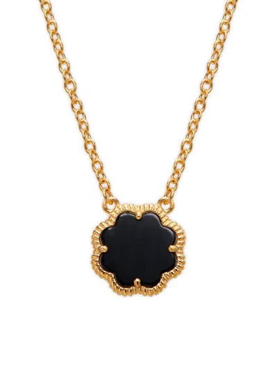 Sterling Forever Women's 14k Goldplated & Black Mother-of-pearl Clover Pendant Necklace