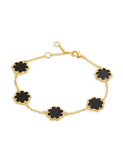 Sterling Forever Women's 14k Goldplated & Black Mother-of-pearl Clover Station Bracelet