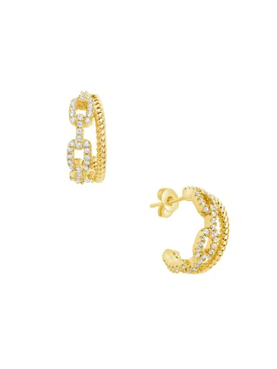 Sterling Forever Women's 14k Goldplated & Cubic Zirconia Chain Link Half Hoop Earrings In Brass