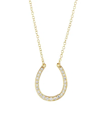 Sterling Forever Women's 14k Goldplated & Cubic Zirconia Horseshoe Pendant Necklace In Brass
