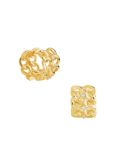 Sterling Forever Women's 14k Goldplated & Cubic Zirconia Huggie Earrings In Brass