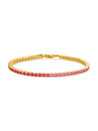 Sterling Forever 14k Plated Cz Hues Of Pink Tennis Bracelet In Brass