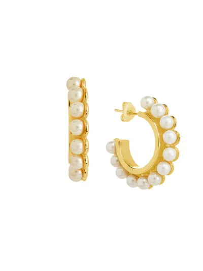 Sterling Forever Women's 14k Goldplated & Shell Pearl Huggie Hoop Earrings In Brass