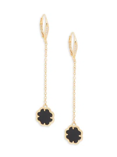 Sterling Forever Women's 14k Goldplated, Black Mother-of-pearl & Cubic Zirconia Drop Earrings