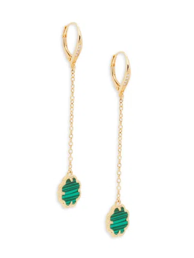 Sterling Forever Women's 14k Goldplated, Malachite & Cubic Zirconia Clover Dangle Earrings In Neutral