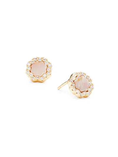 Sterling Forever Women's 14k Goldplated, Pink Mother Of Pearl & Cubic Zirconia Rose Petal Stud Earrings