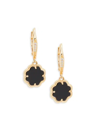 Sterling Forever Women's 14k Yellow Goldplated & Black Mother-of-pearl Clover Earrings