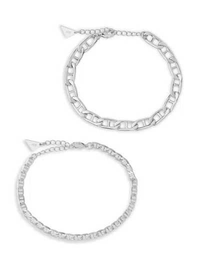Sterling Forever Women's 2-piece Anchor Chain Bracelet Set In Silvertone