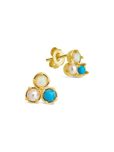 Sterling Forever Women's Bermuda 14k Goldplated & Multi Faux Stone Stud Earrings In Turquoise