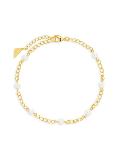 Sterling Forever Coast Pearl Anklet In Brass