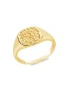 Sterling Forever 14k Plated Hammered Signet Ring In Goldtone