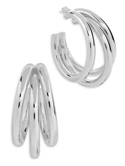 Sterling Forever Michaela Triple Hoop Earrings In Silver